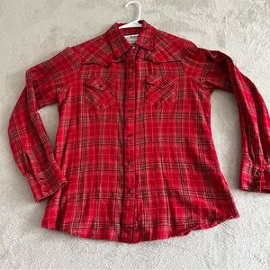 Back in the‎ Saddle Shirt Women's Medium Pearl Snap Button Front Tartan Plaid